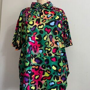 Vintage-Style Rainbow Leopard Print Polo Shirt